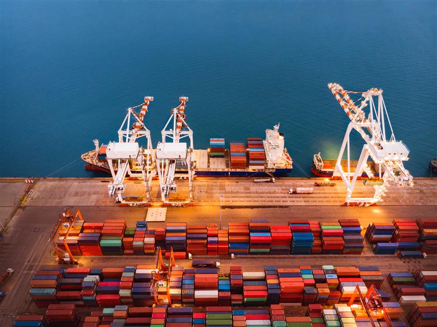Bird eye view of a container port