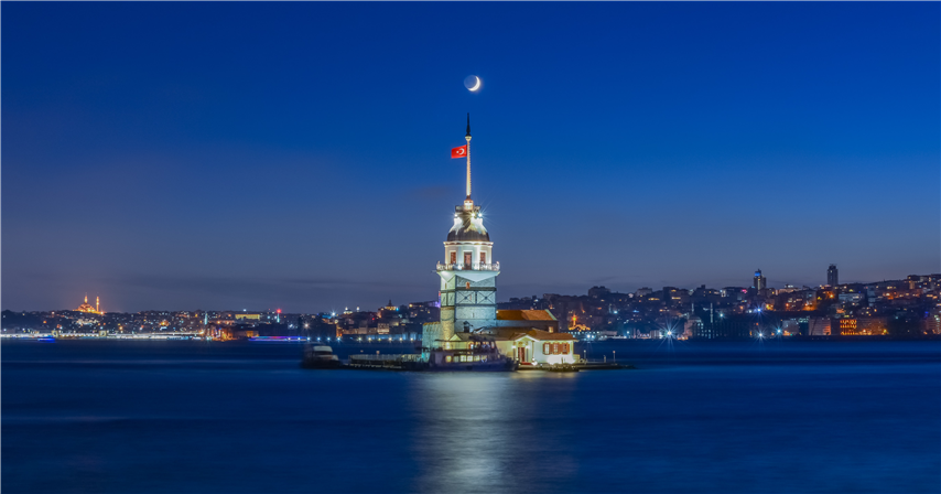 Bosphorus river and Turkish flag