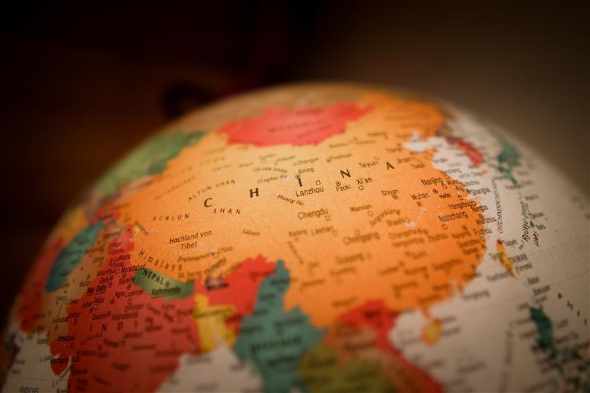 China on globe - cropped