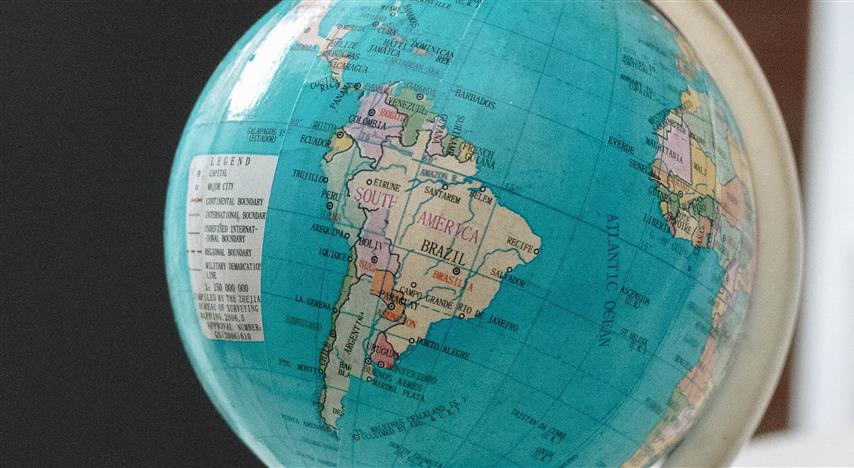 South America on globe