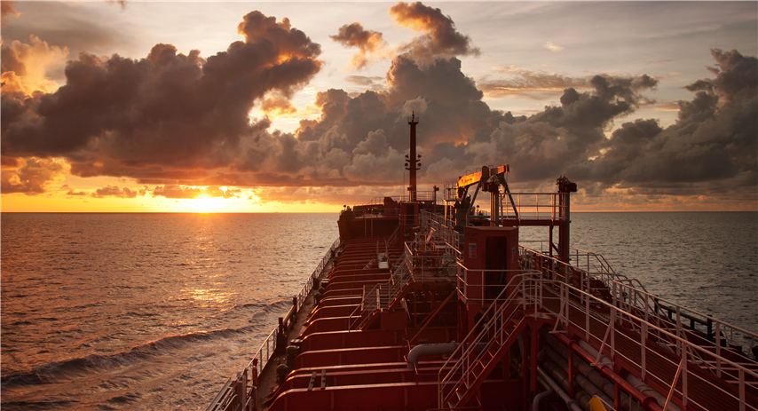 Oil tanker vessel at sunset - cropped